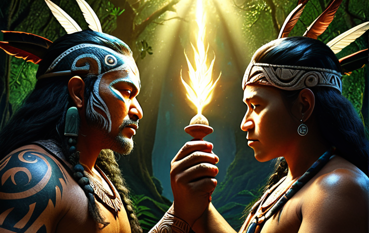 **Prompt:** "Tāne Mahuta, god of forests and birds, forcefully separating Rangi (sky father) and Papa (earth mother), creating light. Dramatic lighting, Maori mythology illustration."