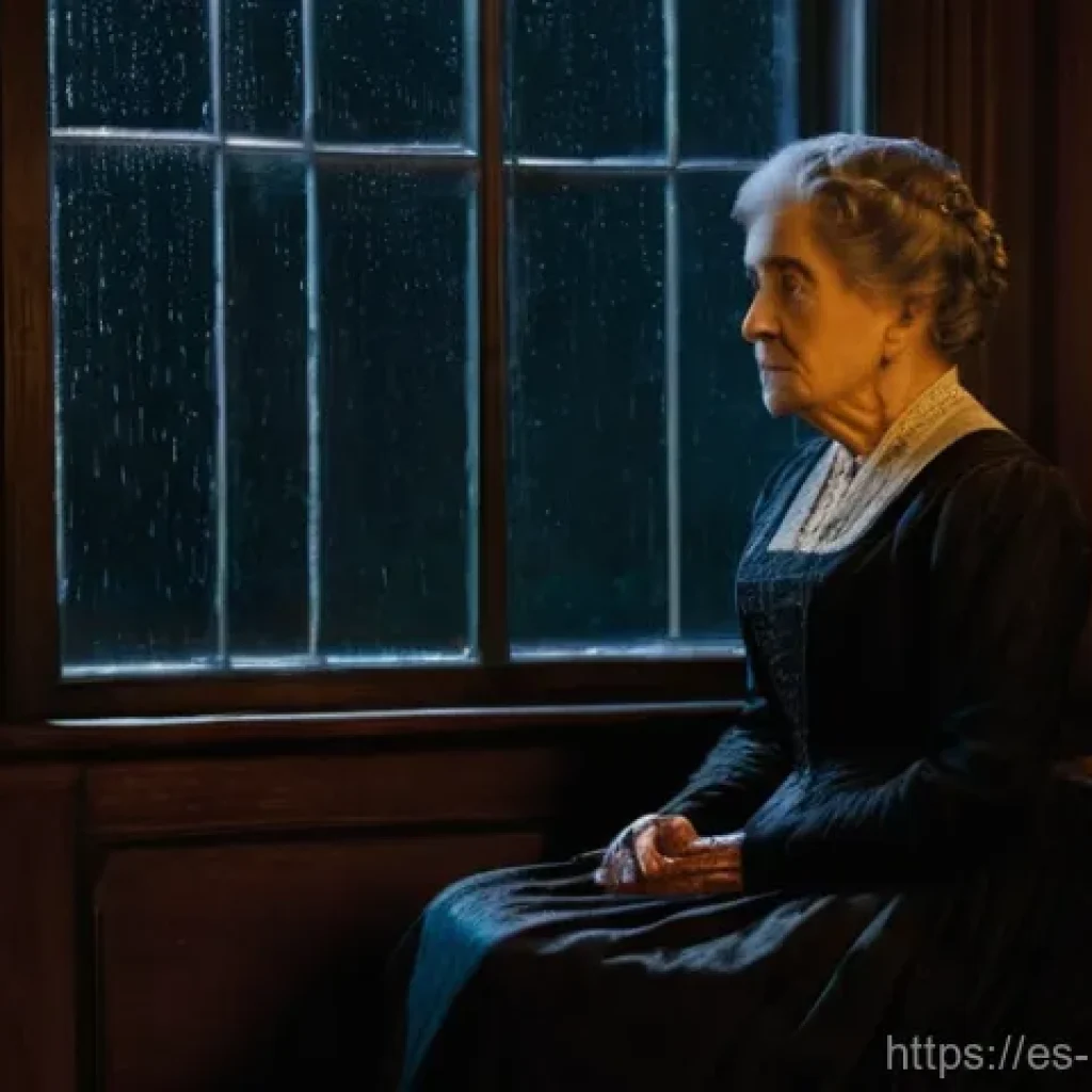 타이타닉 생존자의 의문사 - **Prompt:** A solemn, elderly woman, a survivor of the Titanic, sits alone in a dimly lit Victorian-...