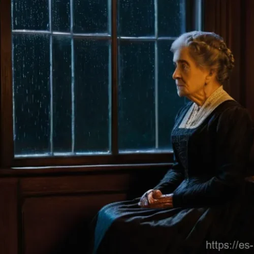 타이타닉 생존자의 의문사 - **Prompt:** A solemn, elderly woman, a survivor of the Titanic, sits alone in a dimly lit Victorian-...