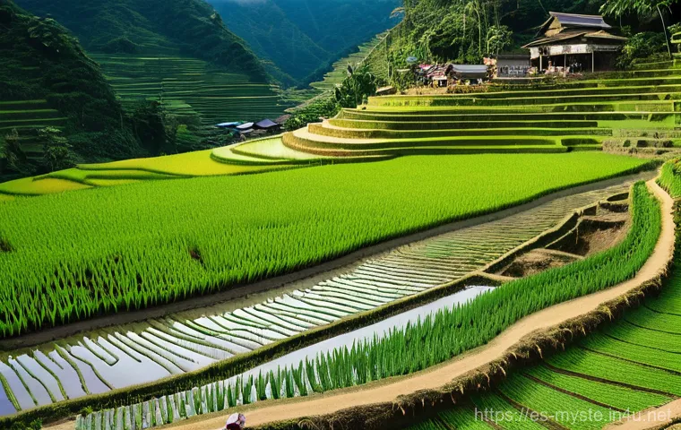 필리핀 바나우에 계단식 논의 전설 - **Prompt:** "An intimate scene inside a traditional, elevated Ifugao stilt house. An elderly Ifugao ...