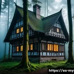 독일 블랙포레스트 전설 - A mystical scene deep in the Black Forest at twilight, featuring ethereal glowing forest spirits man...