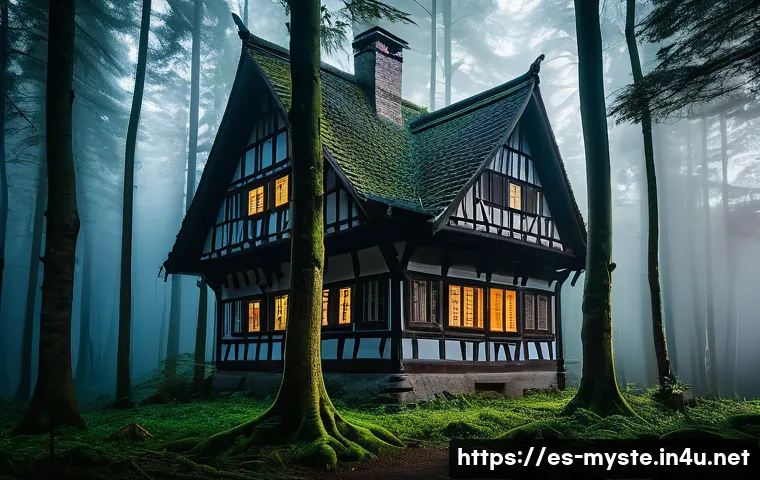 독일 블랙포레스트 전설 - A mystical scene deep in the Black Forest at twilight, featuring ethereal glowing forest spirits man...